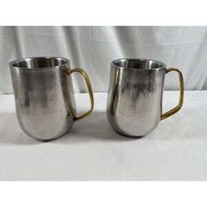 ONE GARRETT WADE Stainless Steel Large Hollow Wall Coffee Mug Brass Handle 4.5”
